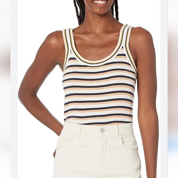 Nic+Zoe Vital Striped Sweater Tank Cream, Black, Mustard, Tan Size L - Picture 2 of 15